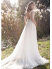 Beaded Ivory Tulle 3D Floral Appliques Wedding Dress